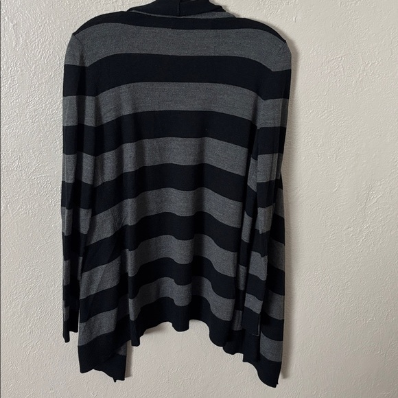Eddie Bauer Striped Open Soft Wool Blend Sweater Cardigan Large Black Gray - Picture 4 of 4